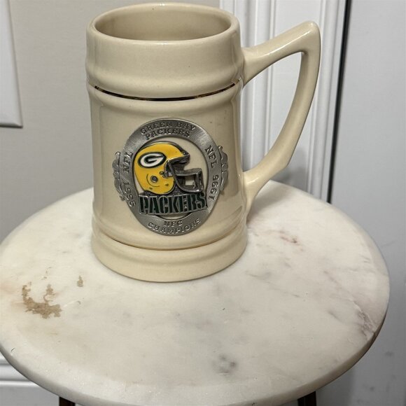 Vintage Green Bay Packers 1996 NFC Champions Beer Stein Mug Glass Pewter Ceramic - Picture 1 of 8